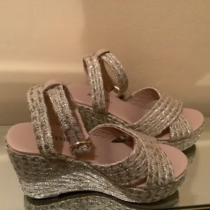 JustFab Sunday Funday gold wedges, size 7.5